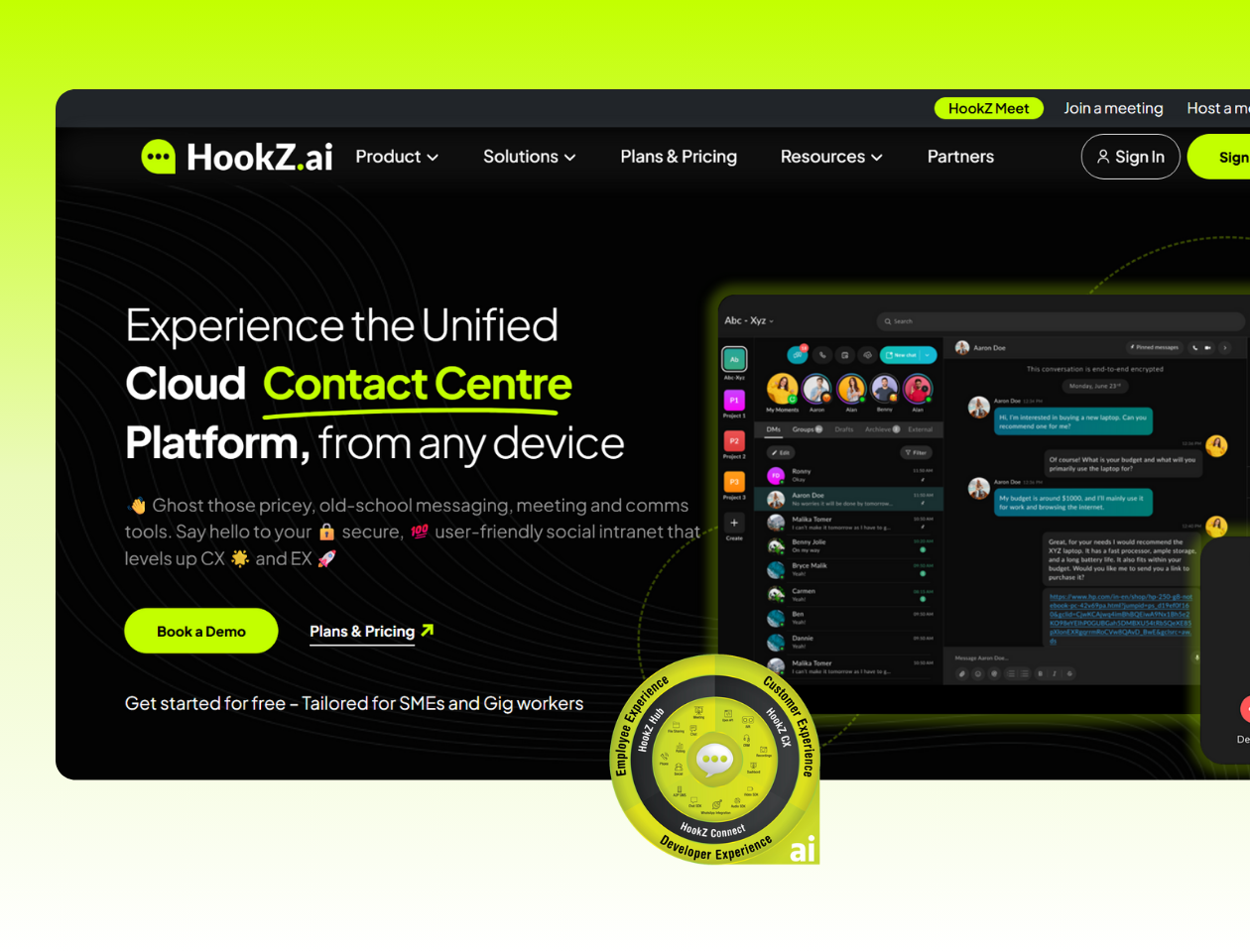 HookZ AI — Website for a cloud contact-centre platform — product, pricing and demo booking.